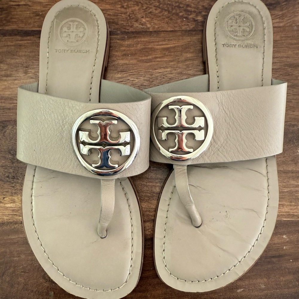 Tory Burch Gray Sandals with Logo